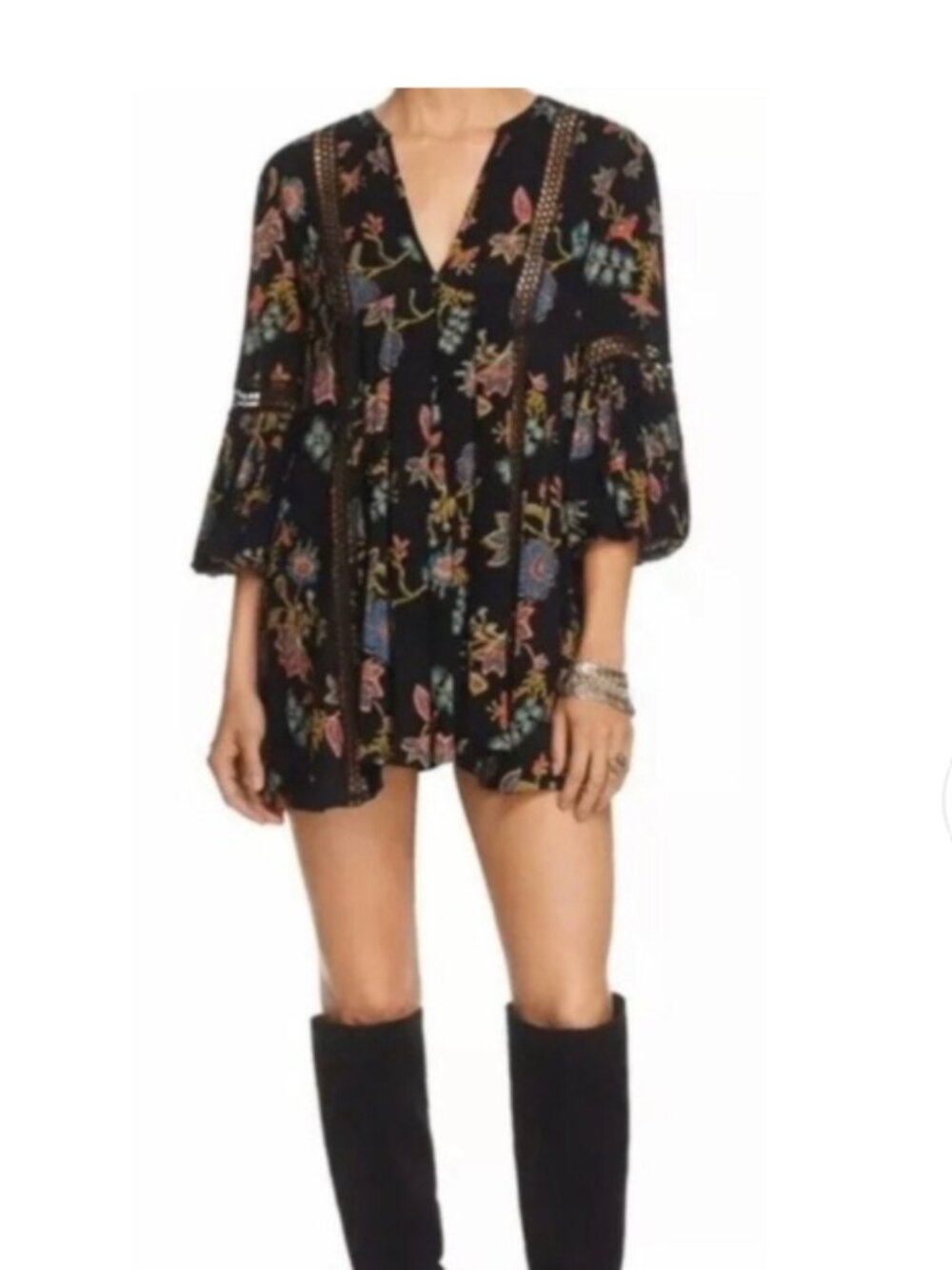 Free People Just The Two Of Us Floral Tunic SP Small Petite